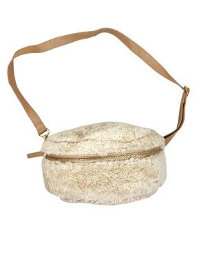 Primecut Teddy Shearling Bum Bag Cream Tan Leather Crossbody Belt Bag Handbag